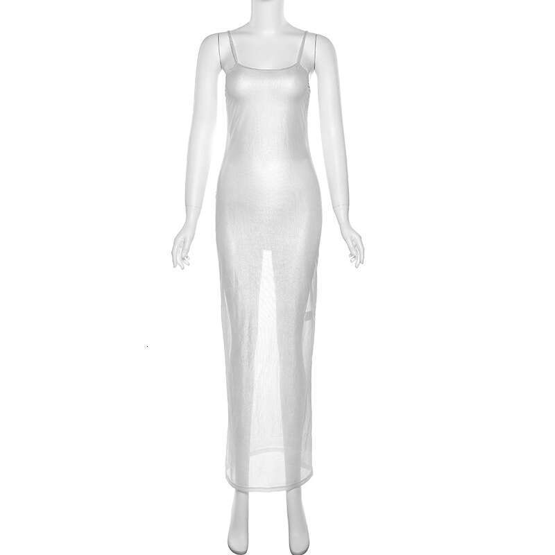 Women's Wear Women's Spring/Summer New Nightclub Fashion Spicy Girl Sexy Perspective Net Hot Silver Slim Fit Hanging Strap Dress
