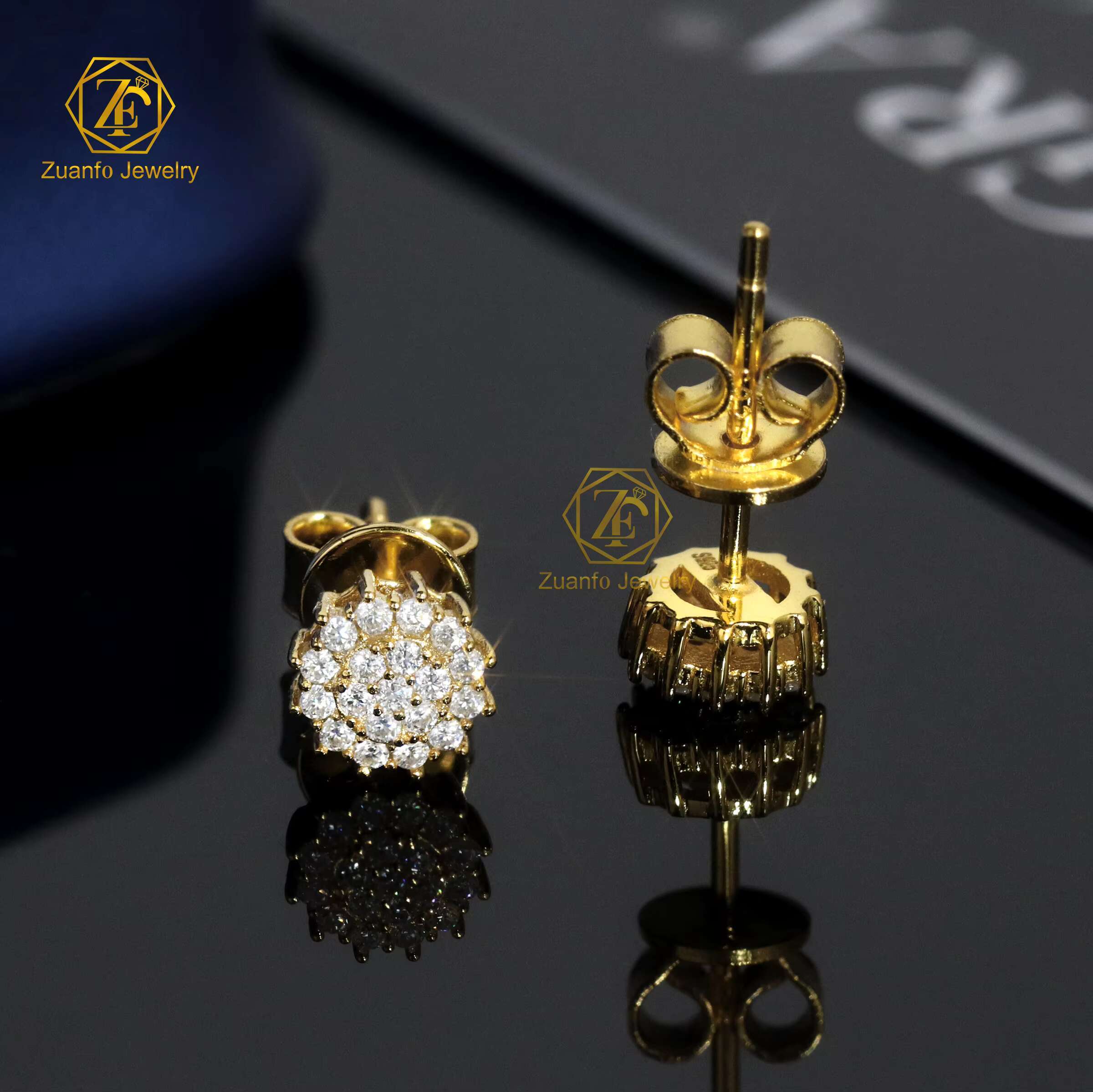 Hot Selling Sunflower Earrings 14K Gold Plated 925 Sterling Silver 6mm Round Moissanite Stud Earrings