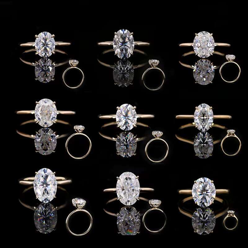 Classic Design Hand-made Solitaire Style 14k Solid Gold 8*11mm Oval Moissanite Stone Ring