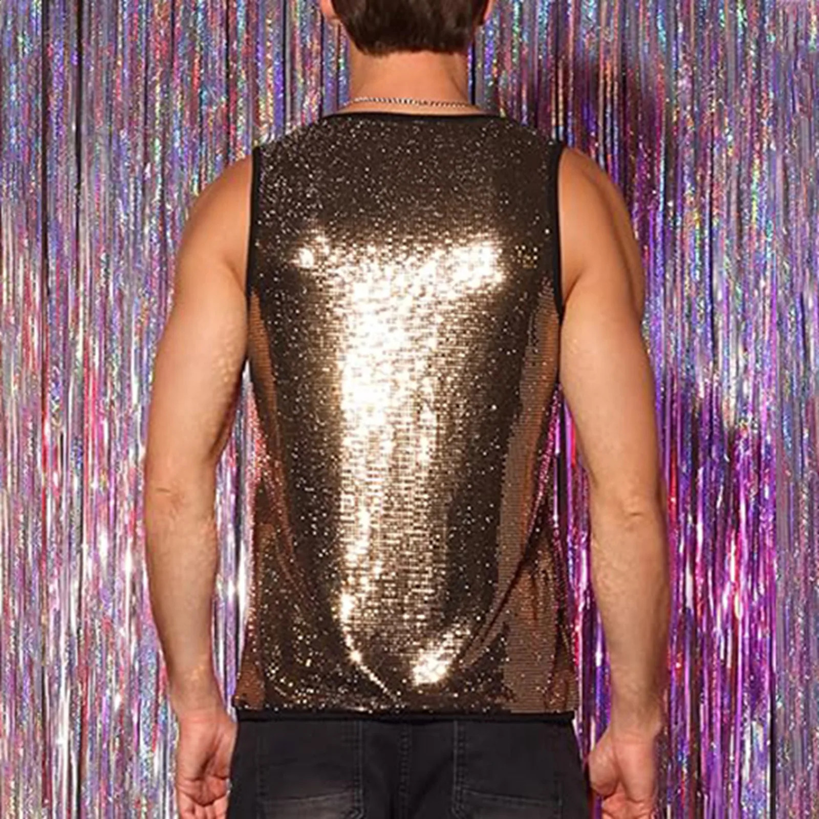 Stylish Sparkly Simple T Shirt Sleeveless Vest Stage Performance Clothing Summer Tank Tops Male T-Shirt Casual Vest Tank Top 250407