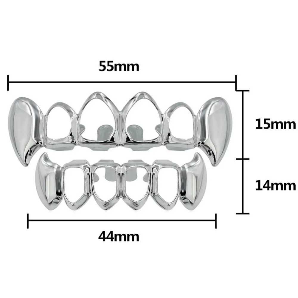 TOPGRILLZ Gold Galvanized Hip Hop Teeth Grill Top and Bottom Grill Hip Hop Sparkling Hollow Vampire Teeth W250412