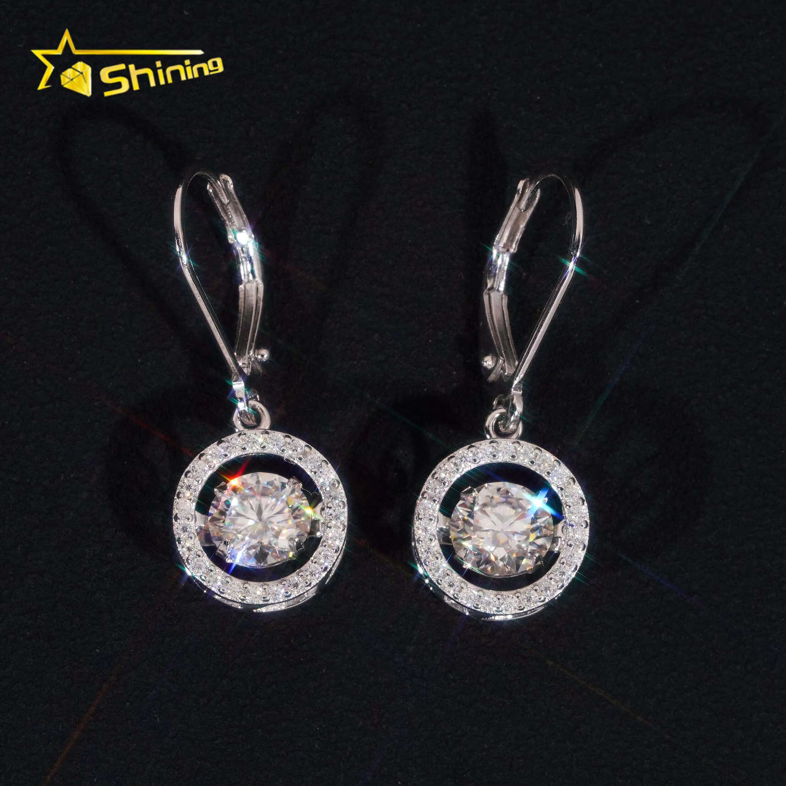 Fine Jewelry Women Drop Earrings Iced Out 925 Solid Silver Moving VVS Moissanite Earrings Hip Hop Hoop Earrings