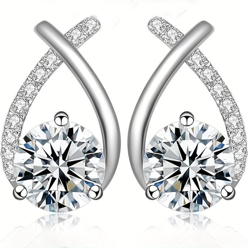 2-2.4 CT Moissanite D Color VVS1 Clarity Round Cut Lab Created Dia Sterg Sier White Gold Plated Minimalist Mermaid Tail Earrings