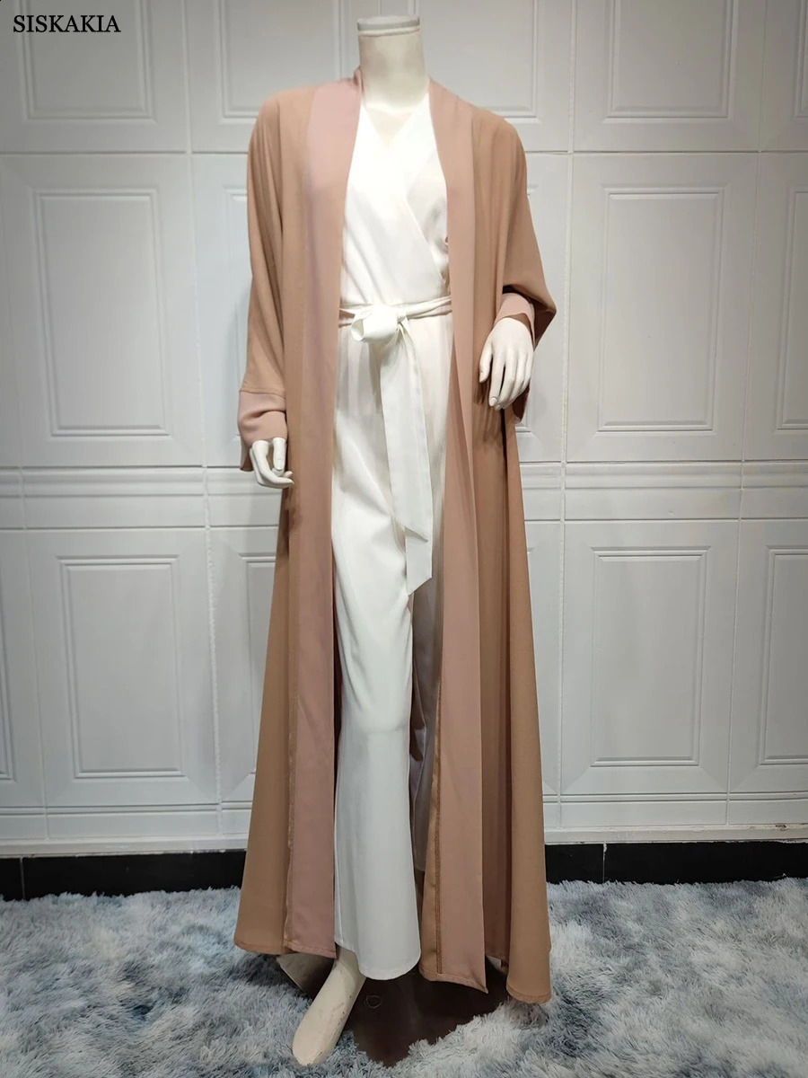 Front Open Abaya for Women Introduction Fashion Solid Patch Work Arab Dubai Moroccan Kimono Eid al Fitr Islamic Outsider Robe 250411