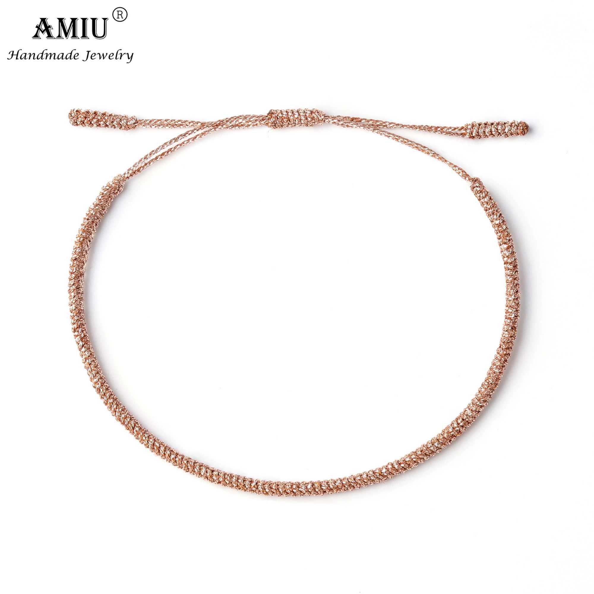 AMIU Metallic Colors Tibetan Handmade Buddhist Lucky Bracelets Bangles For Women Men Rope Knots Amulet Gift Braided BraceletC250411