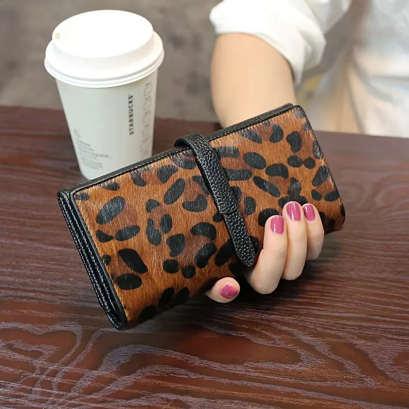 womens wallet high-quality genuine leather leopard black clutch wallet trend fashion long card holder 250411