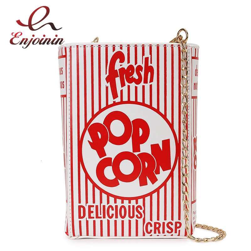 Popcorn Red Stripe Design Chain Shoulder Crossbody For Women Fashion Girl's Purses And Handbags Novelty Clutch Bag Pu Leathe