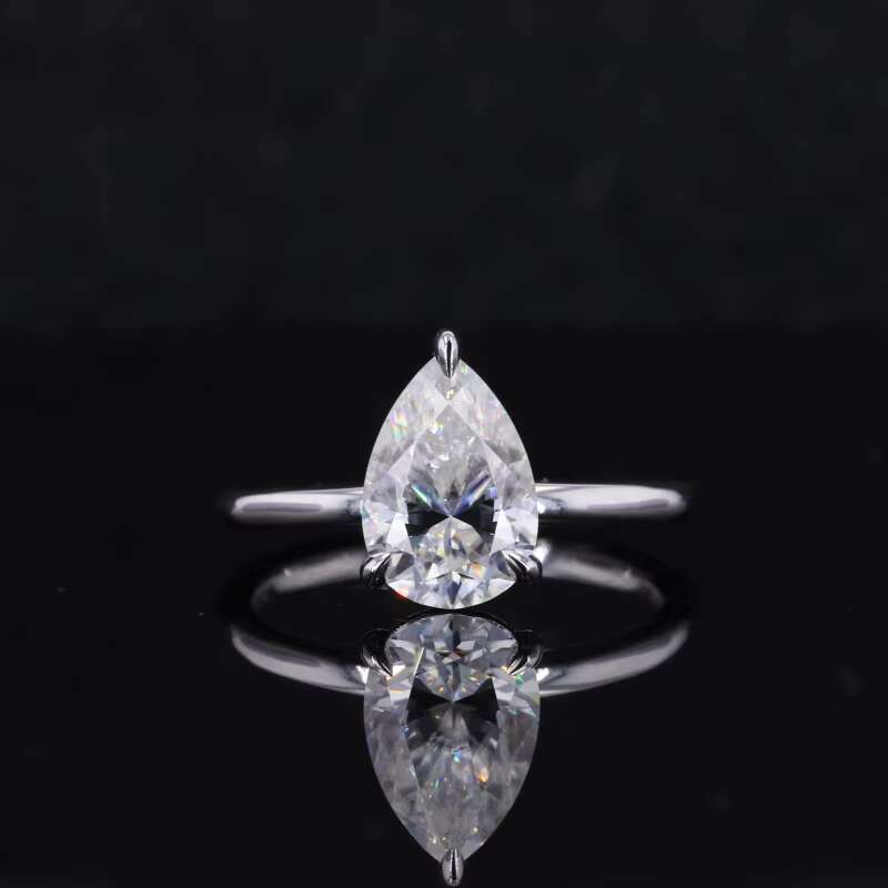 Starsgem D VVS 6.5*9.5mm Pear Crushed Ice Cut Moissanite in 14k Gold Ring
