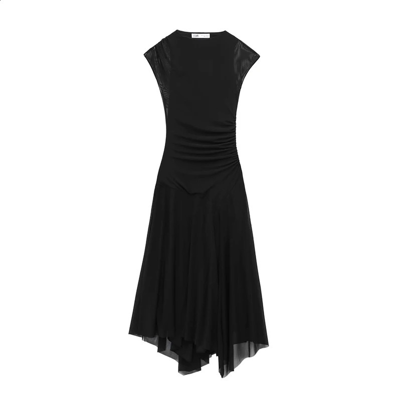 RAFZNB pleated chiffon long dress for women fashionable sleeveless Midi dress summer retro womens elegant party dress 250408