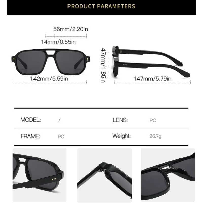 New Retro Double Bridge Square Sunglasses For Women Men Fashion Luxury Design Sun Glasses Trending Shades UV400 EyeglasseC250411