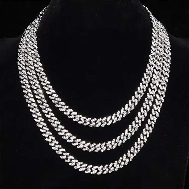 Hip Hop Wholesale Single Row 6mm 925 Wide Cuban Link Necklace with Moissanite Diamond Cuban Chain Jewelry