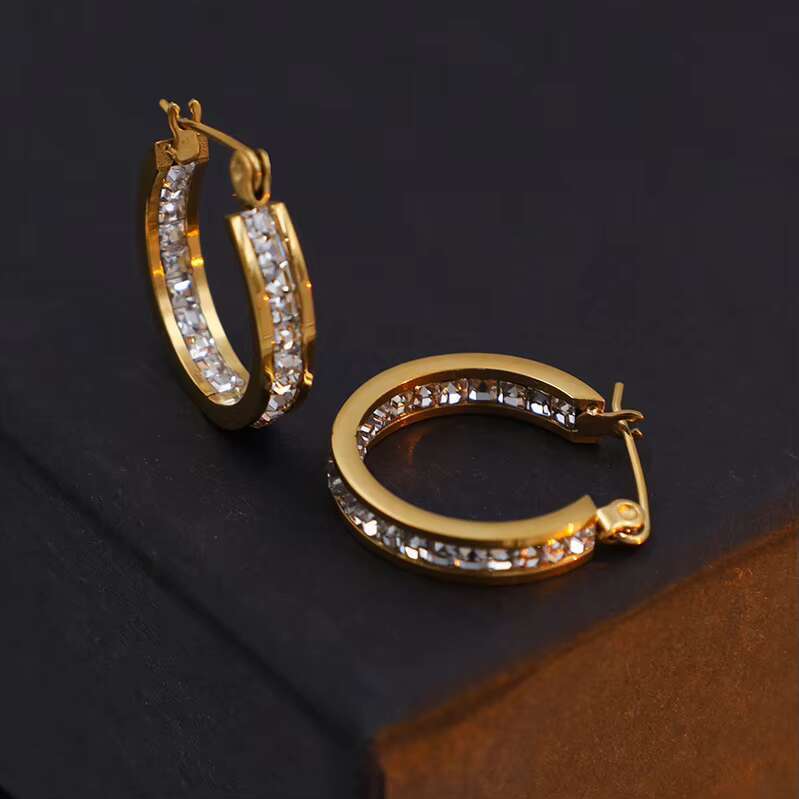 New Hot Sale Gold Geometric Zircon-encrusted Jewelry Accessories Round Hie Hoop Earrings