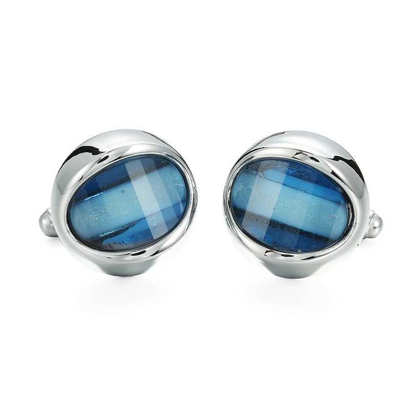 High quality blue round cufflinks brand new and fashionable French shirts mens wedding crystal cufflinksT250412