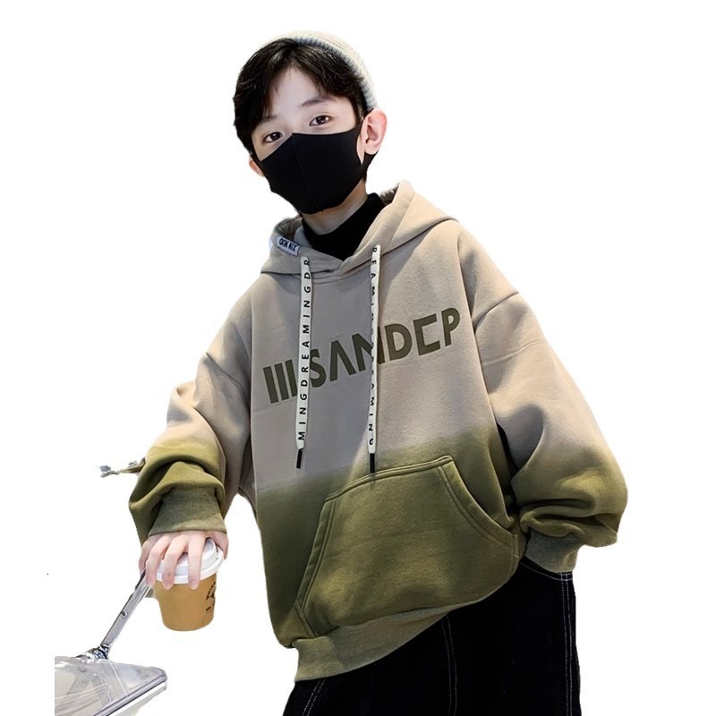 Ddmyshoesvip Boys Stylish Hooded Casual Hoodie Spring Autumn New Fashion Gradient Letter Loose And Versatile Top Long Sleeved