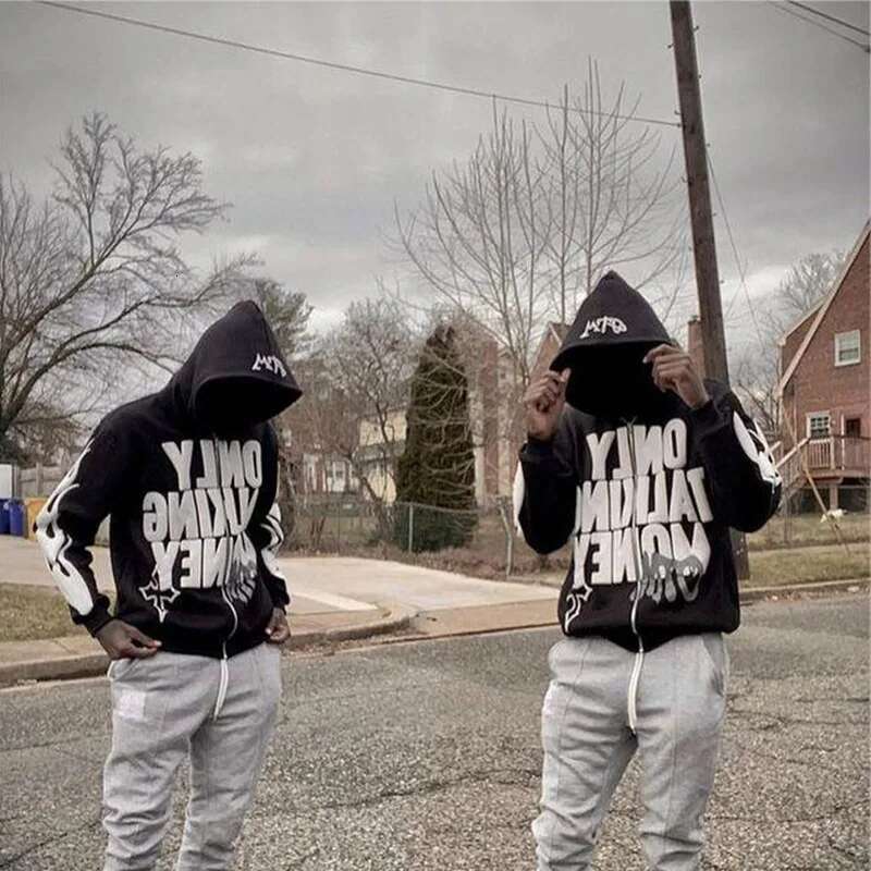 Y2k Flame Letters High Hip-Hop Campus Loose Zipper Hoodie Men Gothic Haruku Casual Street Oversized Sweatshirt Unisex