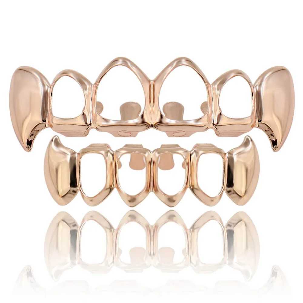 TOPGRILLZ Gold Galvanized Hip Hop Teeth Grill Top and Bottom Grill Hip Hop Sparkling Hollow Vampire Teeth W250412