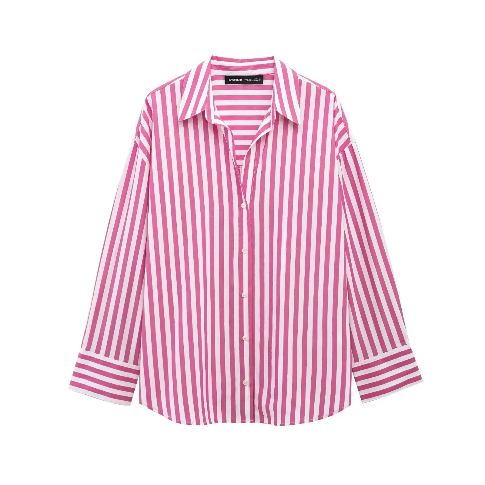 Womens Long Sleeve Button Down Shirts Striped Pattern Classic Collar Loose Fit Ideal for Versatile Styling 250411