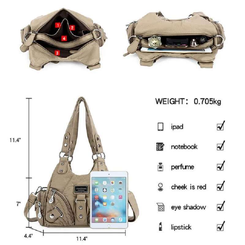 Angelkiss Women Handbags Soft Small Top-Handle Purse Fashion Satchel Multi-Pockets Shoulder Hobos Phone Pack Tote Bag