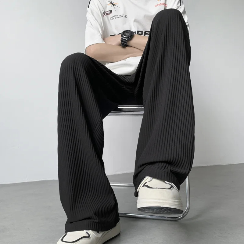 Summer pleated pants mens fashion oversized ice silk pants mens Japanese streetwear hip-hop loose straight pants mens Trouser 250410