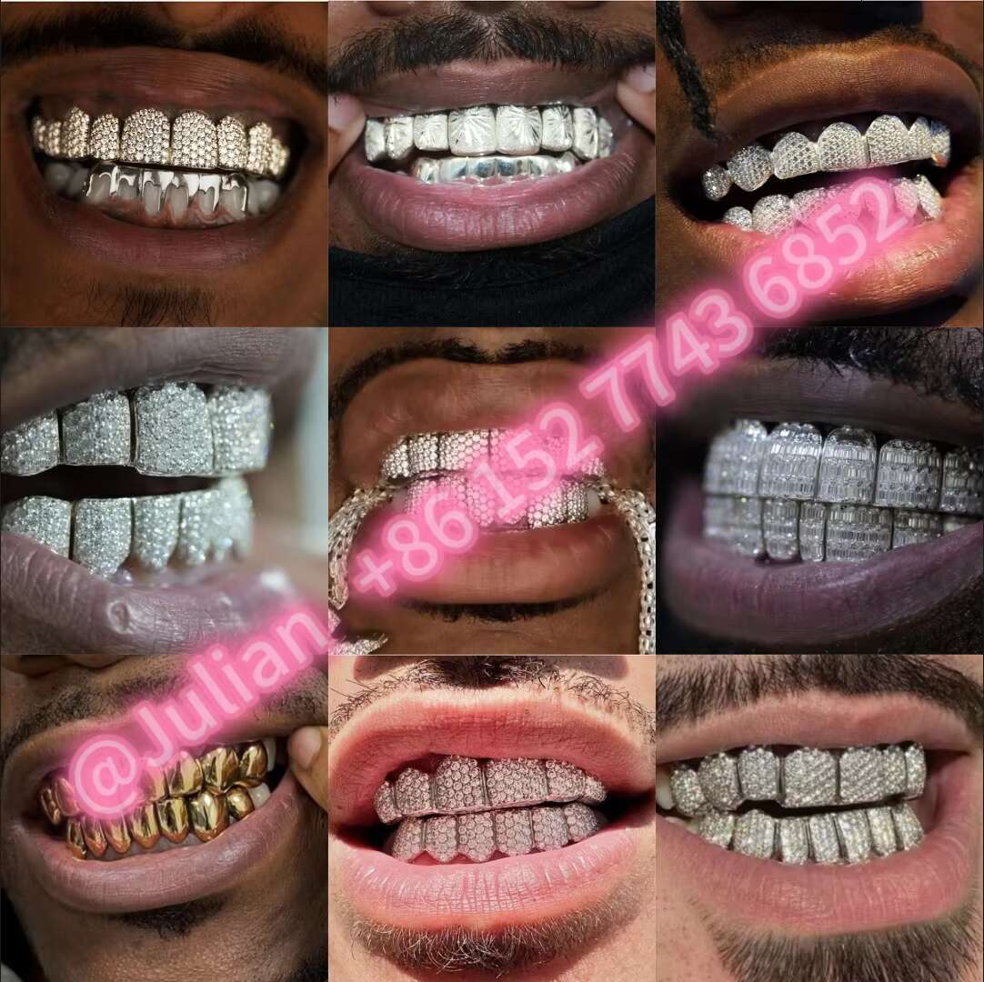 Custom Deep Perm Cut Grillz S925 Silver VVS Moissanite 16/20 Teeth Hip Hop Style 14K 18K White Gold Diamond Iced Out Grillz Gift