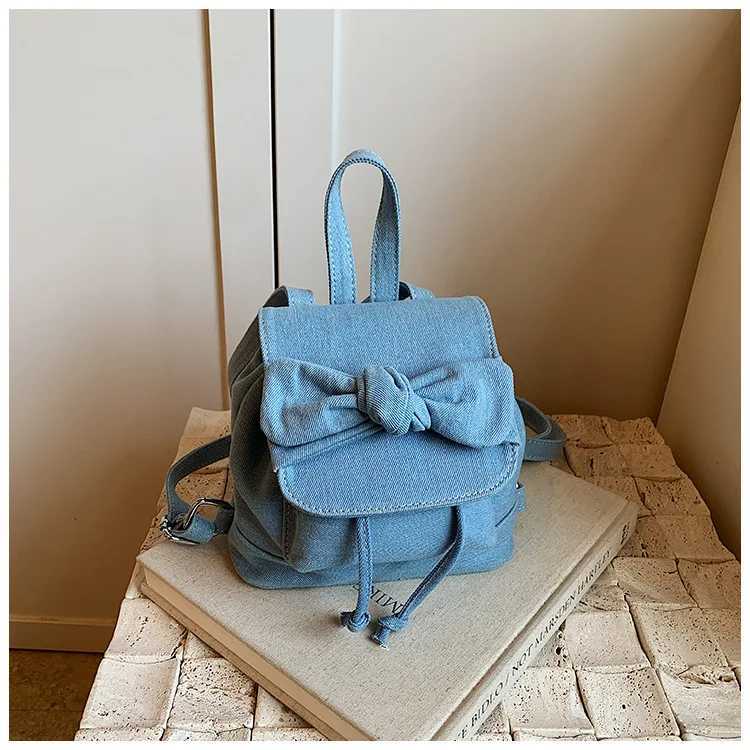 2025 Trendy Denim Backpack for Women Stylish Niche Shoulder Tote Versatile Bucket Bag Casual Crossbody PurseW251111