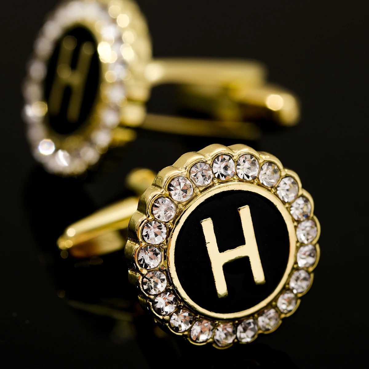 2 pieces of crystal wrapped initial A-Z cufflinks letter rhinestone round cufflinks business mens evening dress shirt giftT250412