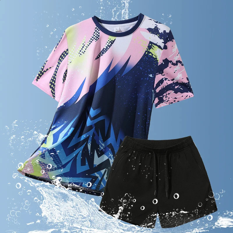 Mens Sweatshirt Set T-shirt Shorts Set Sports T-shirt Running Tennis Badminton Shirt Pants Set Men Clothing Tracksuit Sweatpants 250407