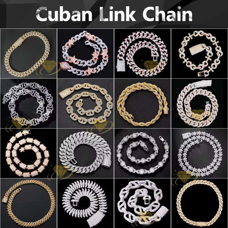 Hip Hop Jewelry 12mm Diamond Prong Moissanite Cuban Chain Yellow Gold Cuban Link Chain Necklace Bracelet for Men and Women