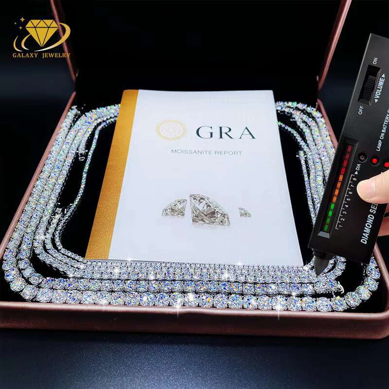 Fine Jewelry Hip Hop White Gold 925 Silver Chain Vvs Moissanite Diamond Cluster Tennis Chain Bracelet Necklace for Men Women