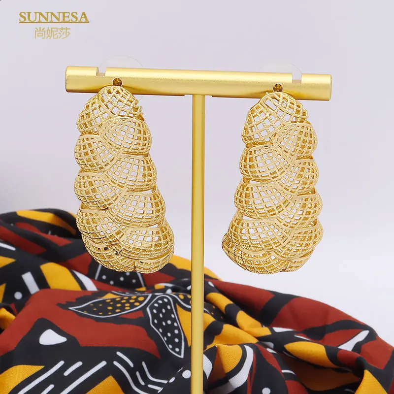SUNNESA Dubai 18K Gold Plated Earrings for Women Hollow African Stud Earrings Trend Party Wedding Lover Wife Girl Gift 250411