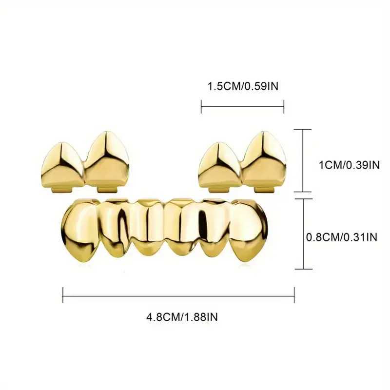 3CPS/Set of Gold Silver Plated Hip Hop Teeth for Mouth Grizz Hat Top and Bottom Grill Set Vampire Teeth for Halloween Party Set W250412