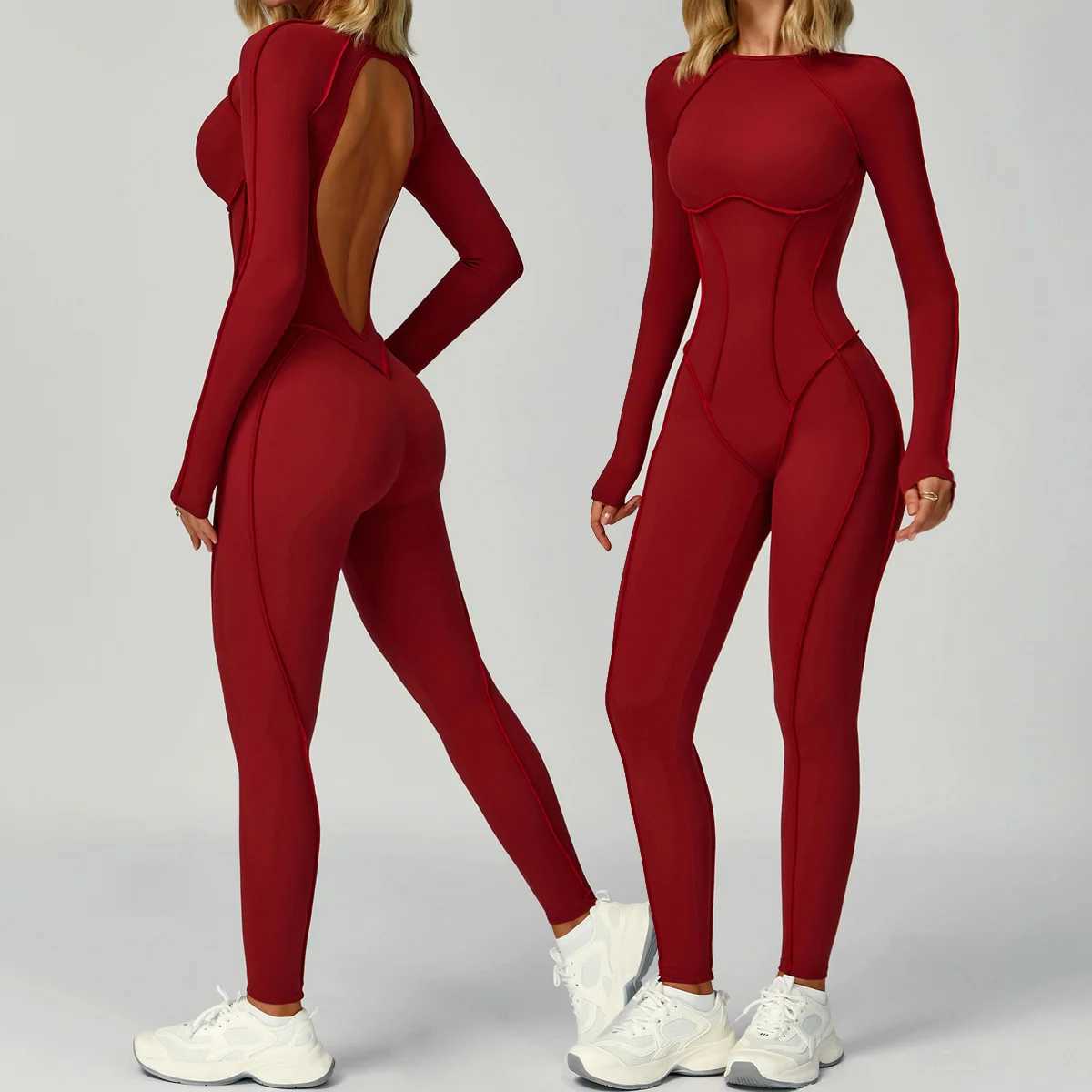 Yoga Fitness Jumpsuit Womens Sports Bodysuit Kit Hip-lift Open Back High Elasticity Outdoors Gym Workout Sexy Sports Jumpsuit J251112