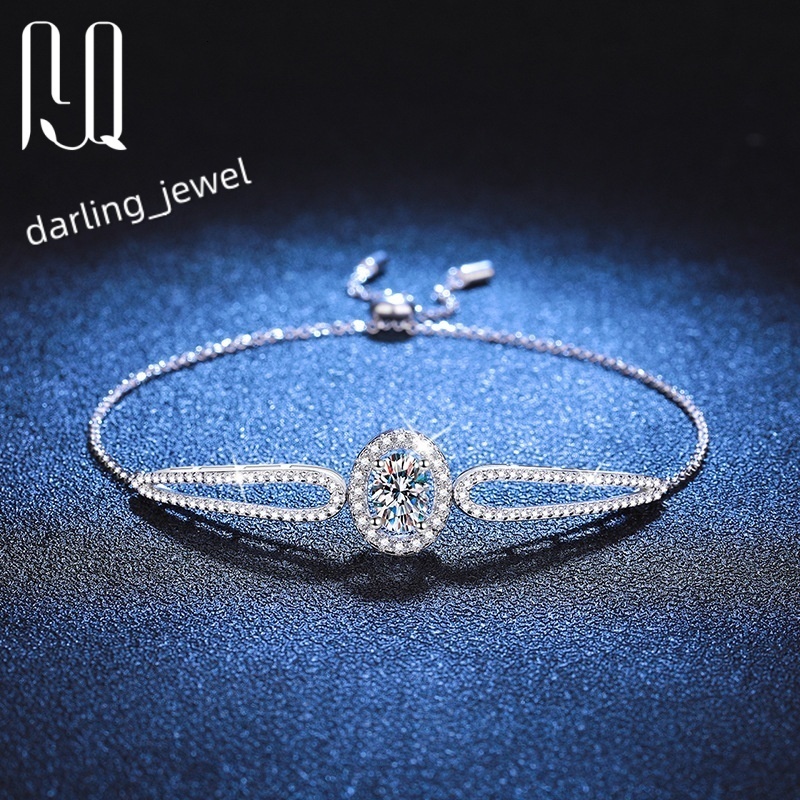 PYQ 1ct Exquisite Simple Halo Charm Bracelet 925 Sterling Silver Round Circle D Color VVS Clarity Moissanite Chain Bracelet