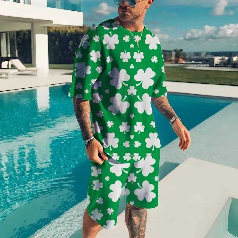 2024 new mens track and field clothing summer round neck T-shirt set 3D printed sportswear short sleeved set casual sportswear two-piece T-shirt setXJ