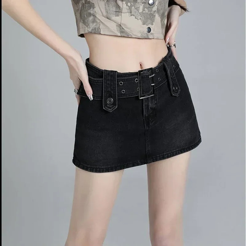 Ins Women American High Waist Gothic Skirts Jeans s Vintage Wrap Hips Denim Dress Female Streetwear Blue Black A Line Skirts 250407