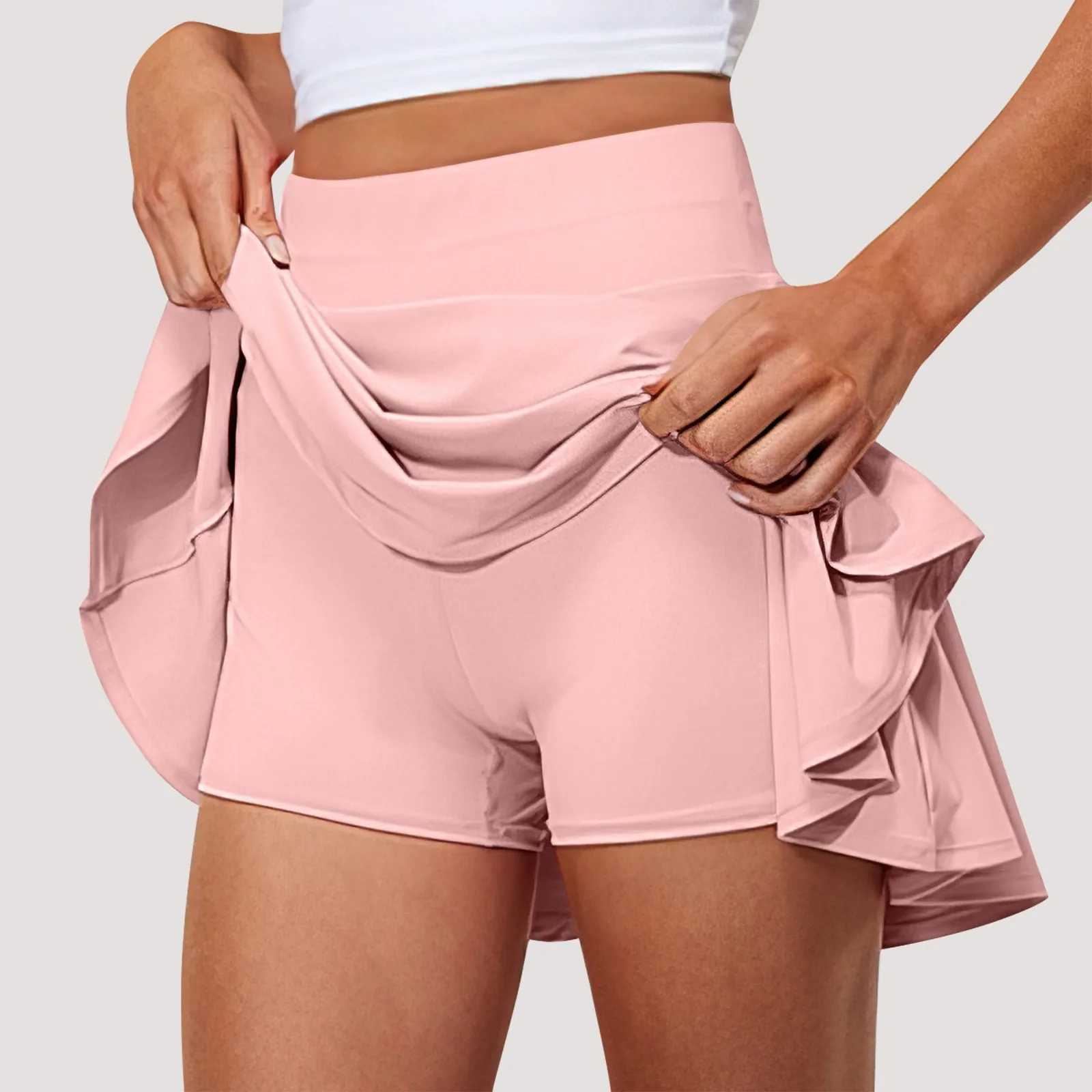Womens stretch yoga leather printed sports shorts lightweight high waisted sports with pockets womens simple sports leather Y250412