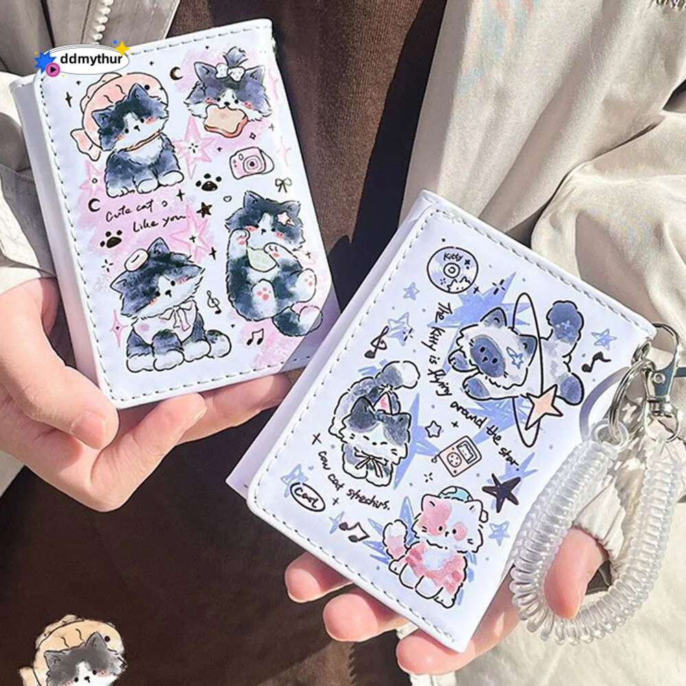 PU Leather Women Wallet Coin Purse Simple 3 Folds Multi-card Slots Card Holder Cute Cat Dog Short Wallets for Girls ddmythur