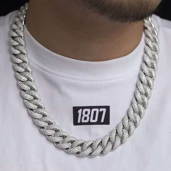 Custom Gold Plated 925 Sterling Silver 15mm Wide Lab Diamond Cuban Link Chain for Party Gift Iced Out Moissanite Necklace