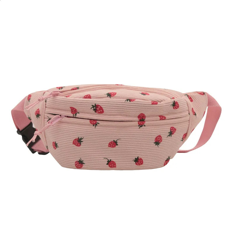 Waist Bag Womens Corduroy Fanny Strawberry Pocket Fashion Chest Handbag Sports Travel Wallet Flat Abdominal 250401