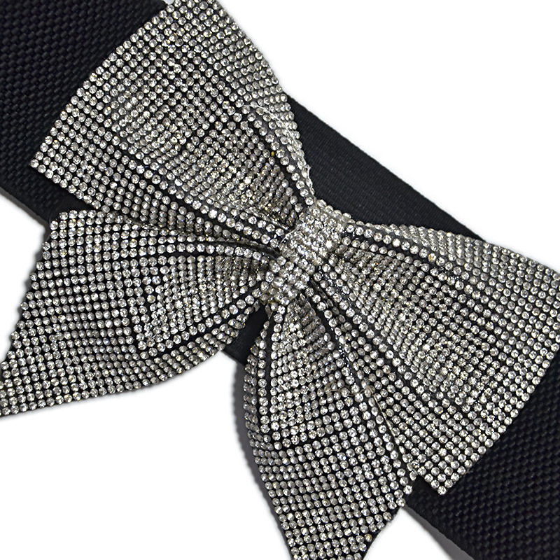 Fashionable Charm New Water Dia Bow Elastic Women's Decorative Dress Belt Wide Waist Seal Black