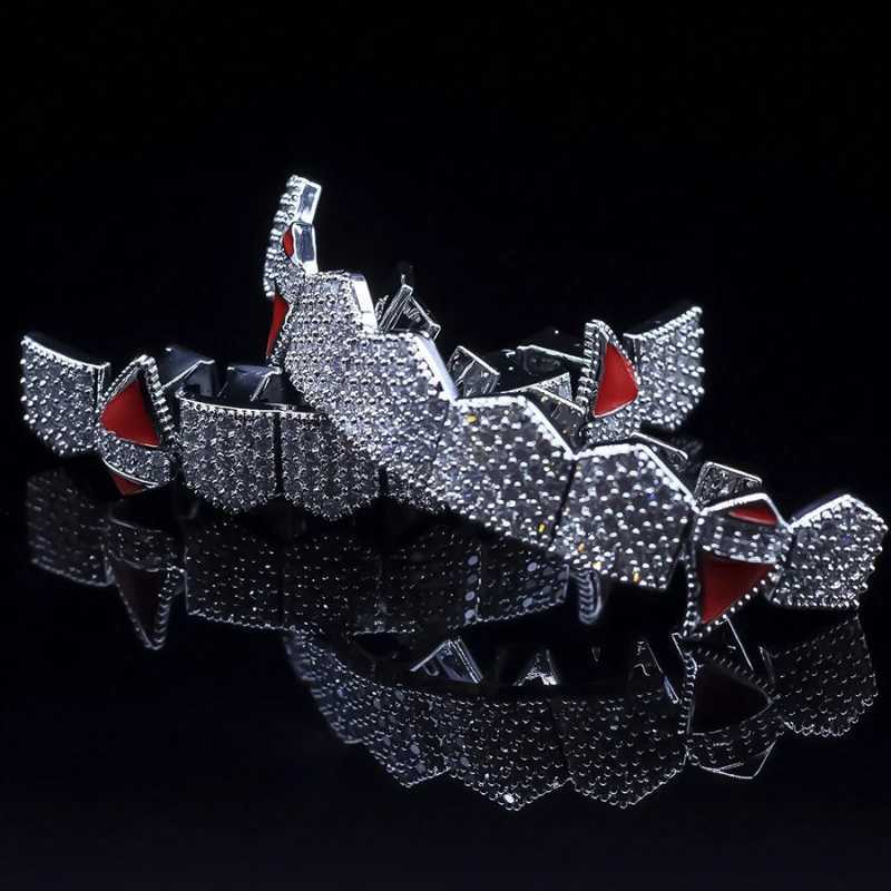 HipHop Hot Fans Shape Iced Out Teen Grizz Hip Hop Top and Bottom Grills Teeth Mouth Punk Hat Role Playing Party Jewelry Gifts W250412