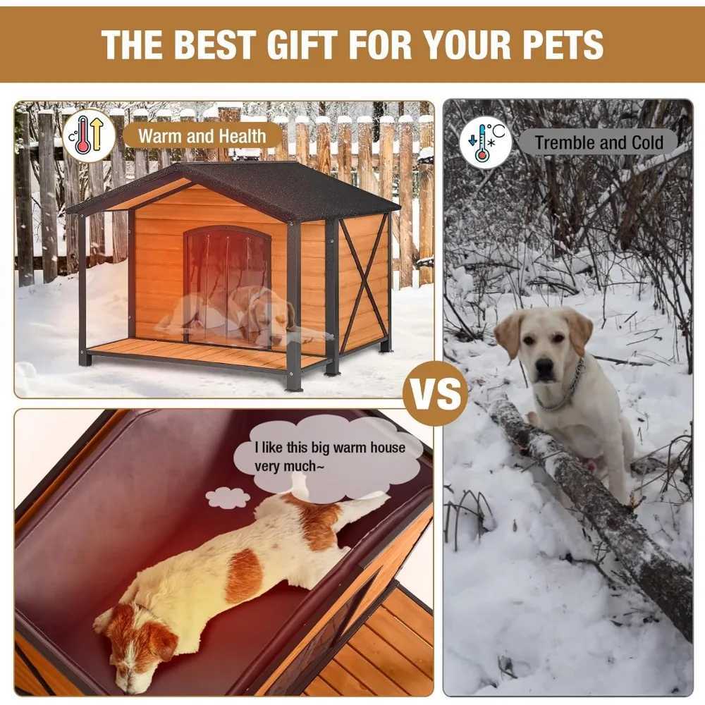 Outdoor dog house insulated oversized dog house with lining for winter hot dog house with 100% insulated all iron frame X250412