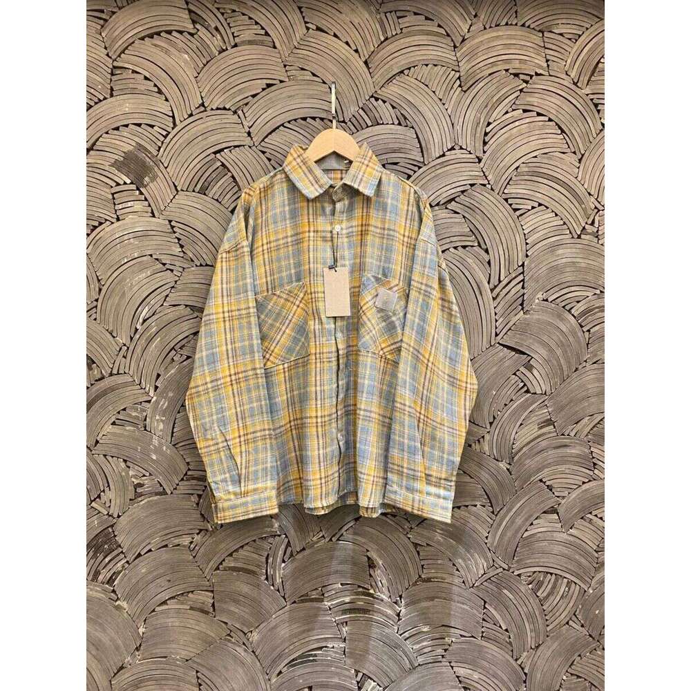 Cotton Brushed Embroidered Checkered Elements, Heavyweight Fringed Edge Shirt For Men And Women, Couple Style B5