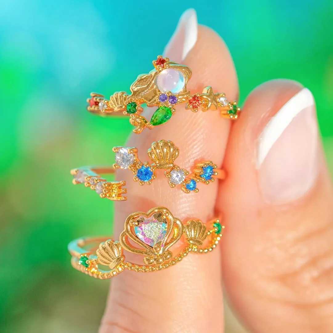 New cute colored zircon printed ring suitable for womens fashion retro heart-shaped zircon animal adjustable ring jewelry giftXJ250412