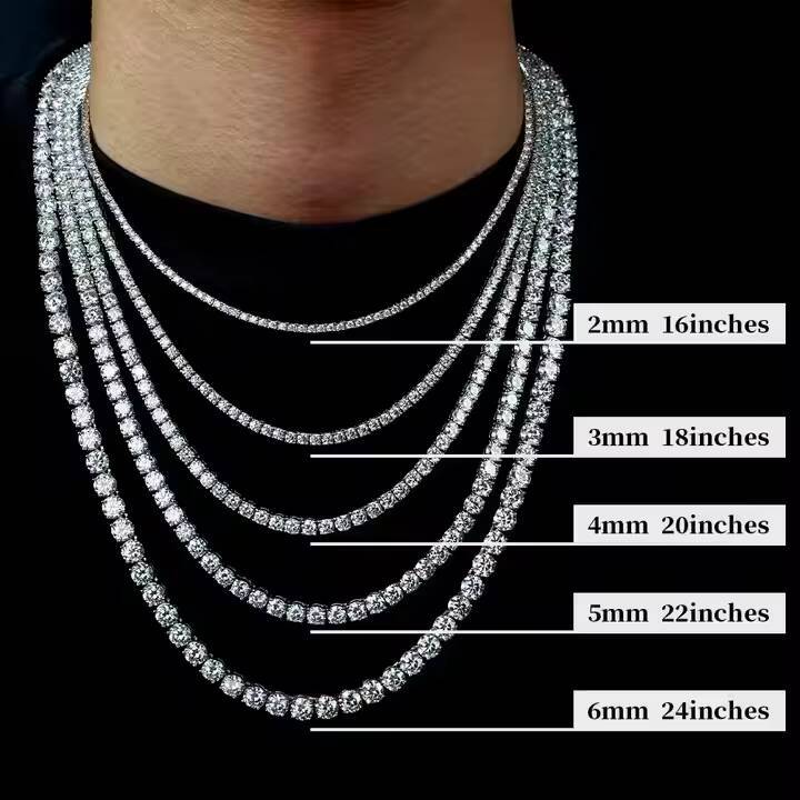 Lowest 34 Silver 2mm -- 5mm Moissanite Tennis Chain 18inch White Gold HipHop Jewelry GRA Certificate Moissanite Tennis Necklace