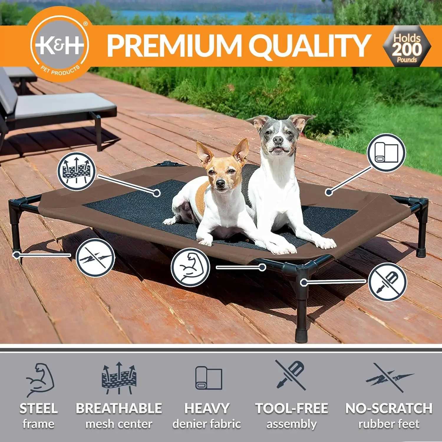 Outdoor elevator dog bed breathable cooling elevator pet bed large dog hammock washable mesh cover metal feeding X250412