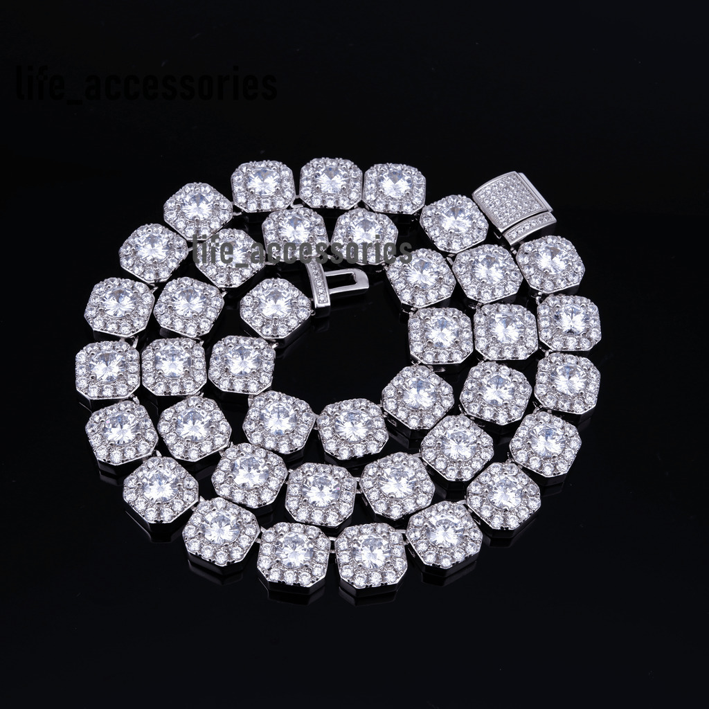 High Quality Hiphop Tennis Chain Luxury 925 Sterling Silver Clustered Moissanite Tennis Chain