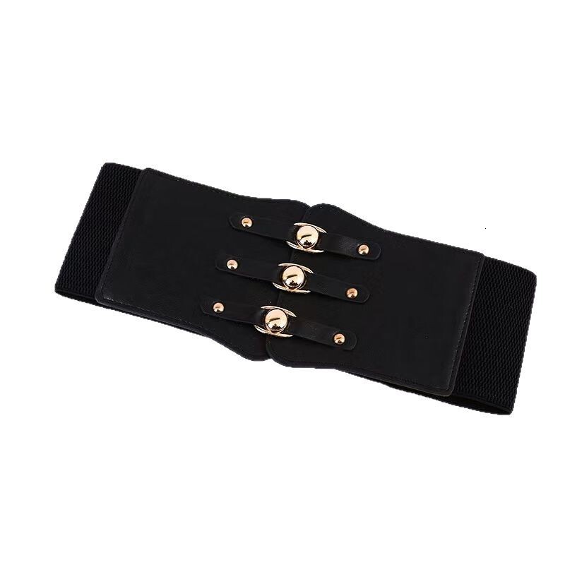 Belt Women's Decorative Dress Coat Waist with Elastic Versatile Metal Buckle Black