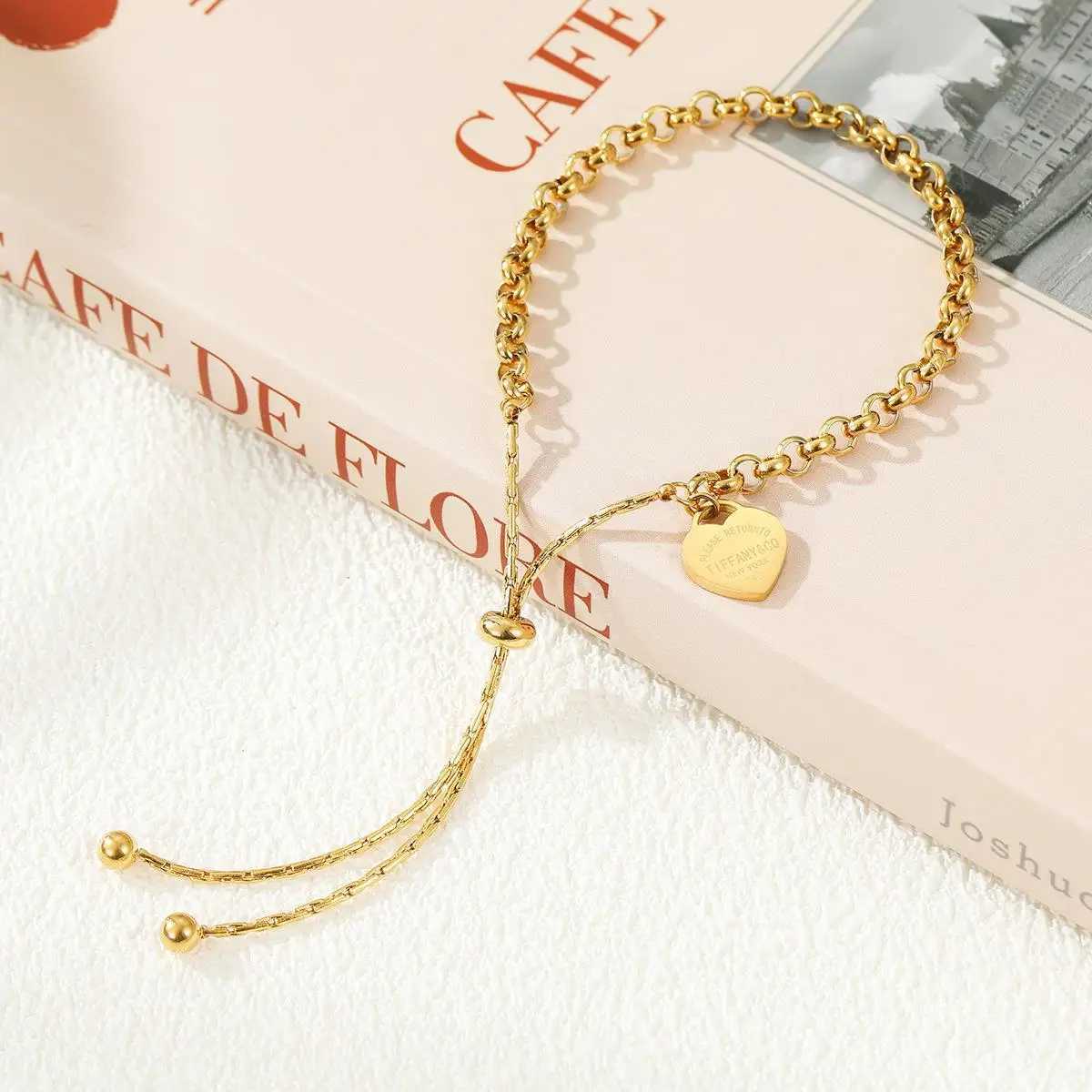316L stainless steel bracelet Heart Bracelet Pull Titanium Steel bangle Ball Chain Bracelet Anklet adjustable braceletsC250411