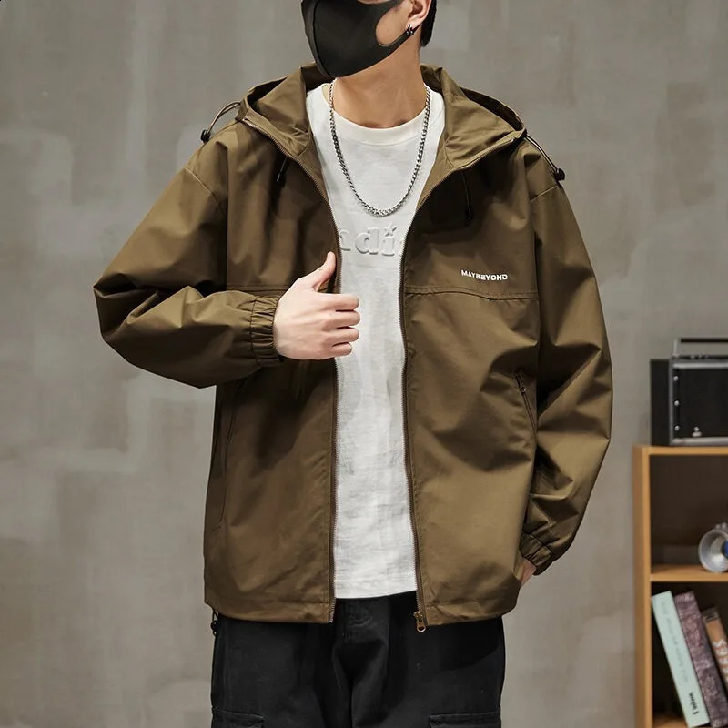 mens casual jacket for autumn and winter thick wool lining slim fit hooded jacket windproof outdoor sports 250411